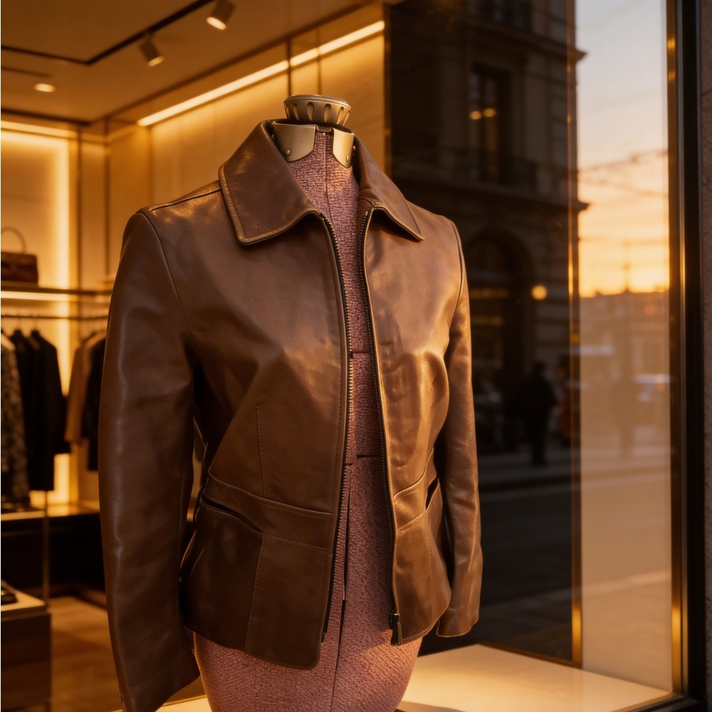 Ann Taylor Genuine Leather Brown Zip Jacket Classic Tailored Size S - Picture 7 of 12